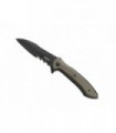 crkt 5381.cr CouteauE lame  semi-dentée acier 8Cr13MoV  manche 13 cm   acier inox martelé avec plaquettes G10  marron